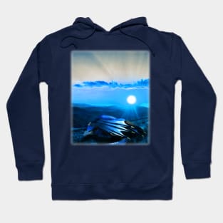 Blue Fantasy Dragon on a Moonlight Mountain Landscape Hoodie